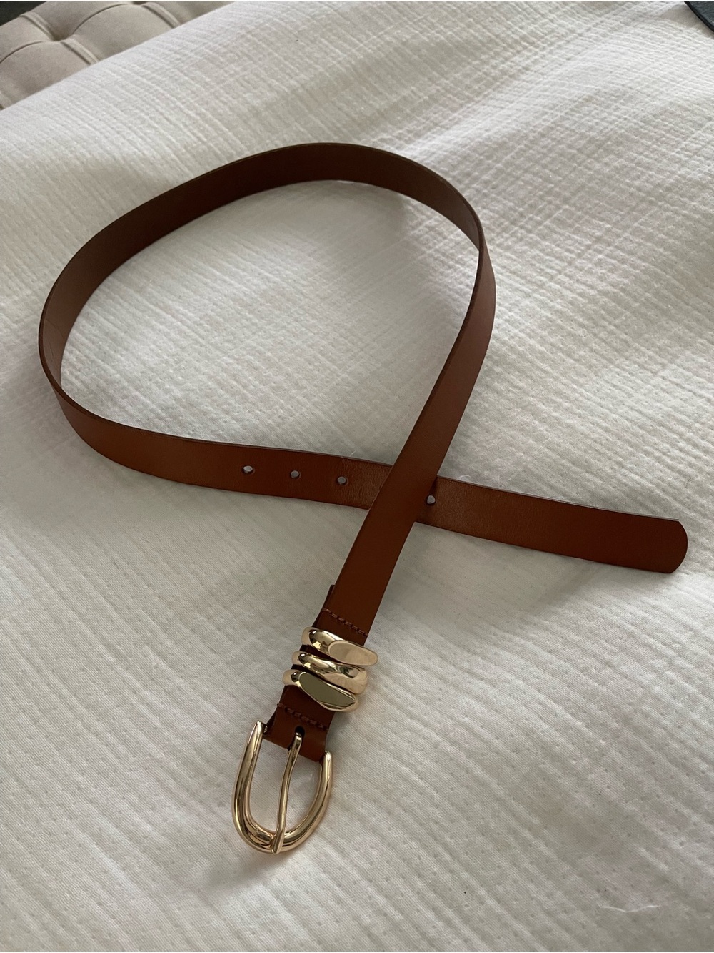 LOFT Chestnut Brown Leather Belt with Gold Buckle